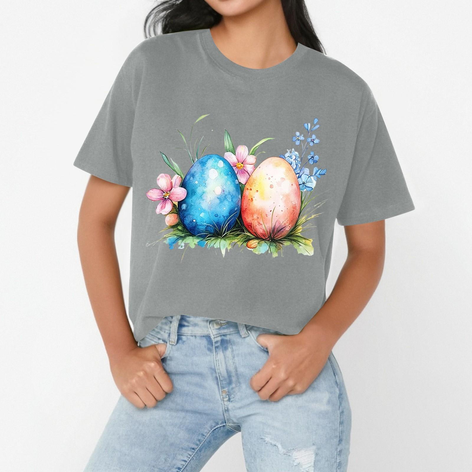 

Женская повседневная свободная футболка с пасхальным принтом, круглый вырез, пуловер, короткий рукав, топ M