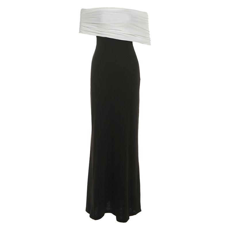 2026 European and American summer new sexy tube top pure desire waist temperament slim one-word shoulder dress long dress women