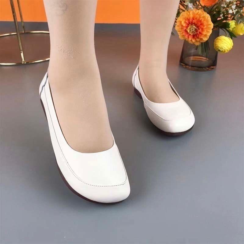 Fashion Elegant Dressy Ballet Flats Women's Plain Loafer Concise Slip On Office Nurses Work Shoes New Woman Faux Leather Green Moccasins