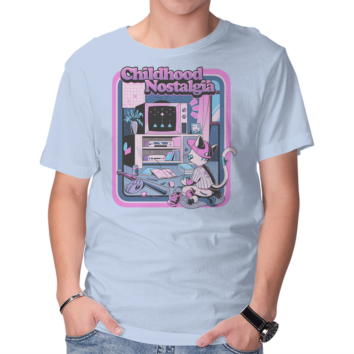 Unisex Crew Neck T-Shirt Childhood Nostalgia Blue Graphic Short Sleeve Casual Tee S