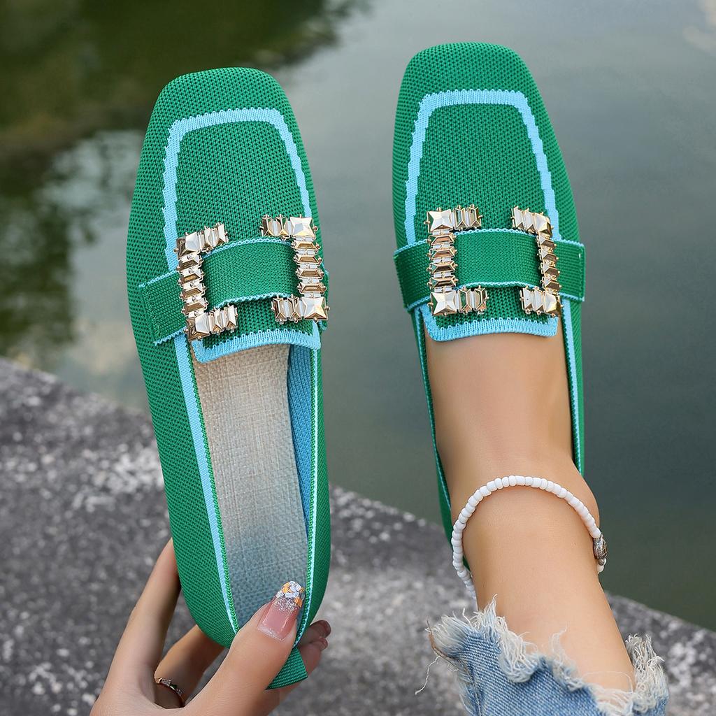 Fashion Women's Flats Square Toe Knitted Flat Breathable Fashion Loafers Slip on Lightweight Sneakers Women Luxury Designer Shoes