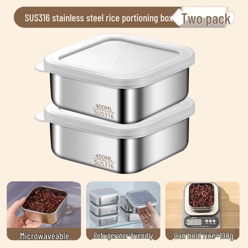 Jun Shiqi WA 316 Stainless Steel Microwaveable Lunch Box 400ml Two-Pack