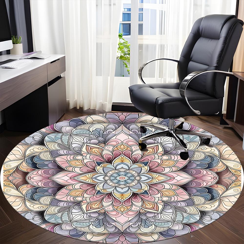 1 st Mandala Mönster Kontor Rund Matta, Halkfri, Mjuk och Slitstark Kontorsmatta för Inredning, Perfekt för Kontor