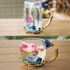Blaue Rose Emaille Kristall Teetasse Kaffeetasse Becher Schmetterling Blume Wassertasse mit Löffel Trinkgeschirr Glastasse Liebhaber Hochzeit