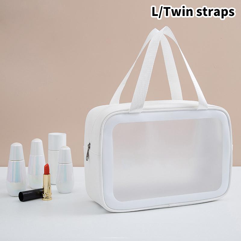 

Женская дорожная сумка для хранения из искусственной кожи, косметичка, дорожная сумка-органайзер, водонепроницаемая сумка для мытья посуды, прозрачные футляры для косметики L/Twin straps белый