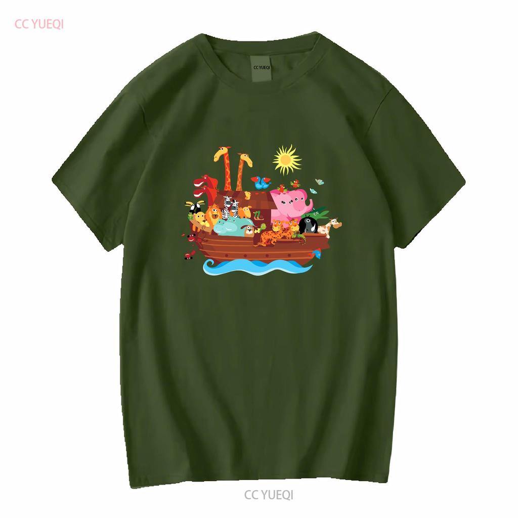Inktastic Animal Ark Bible Story Christian Baby T Shirt Animals Noah Cute Ship long or short sleeves vintage Washed Versatile