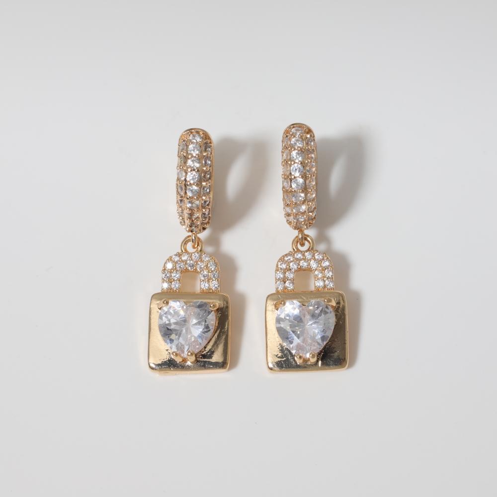 1 Pair Luxury Heart Shape Lock Dangle Earrings for Women Zirconia Earring Jewelry Wedding Party Accessories