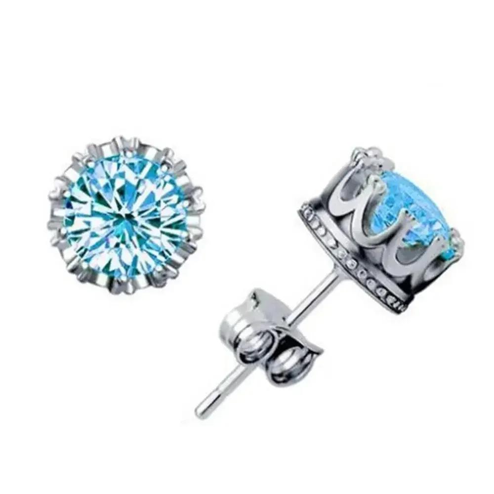Gold Color Delicate Crown Small Stud Earrings Sparkling Round CZ Zircon Crystal for Women Men Classic Fashion Party Jewelry