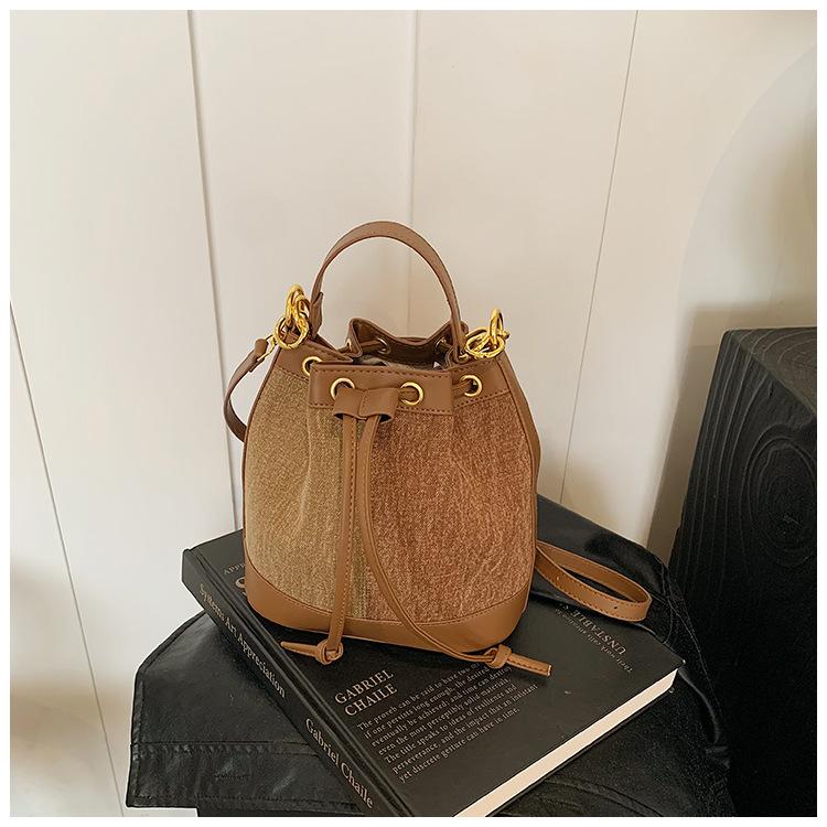 Popular bags women's autumn and winter new casual contrasting colors shoulder messenger bag bucket bag