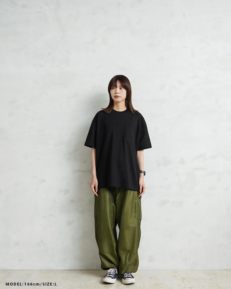 WAIPER Crew Neck Short Sleeve Pocket Made In Japan 1-Pack T-Shirt, [WP1110] (JP, Alphabet, XL, Black)