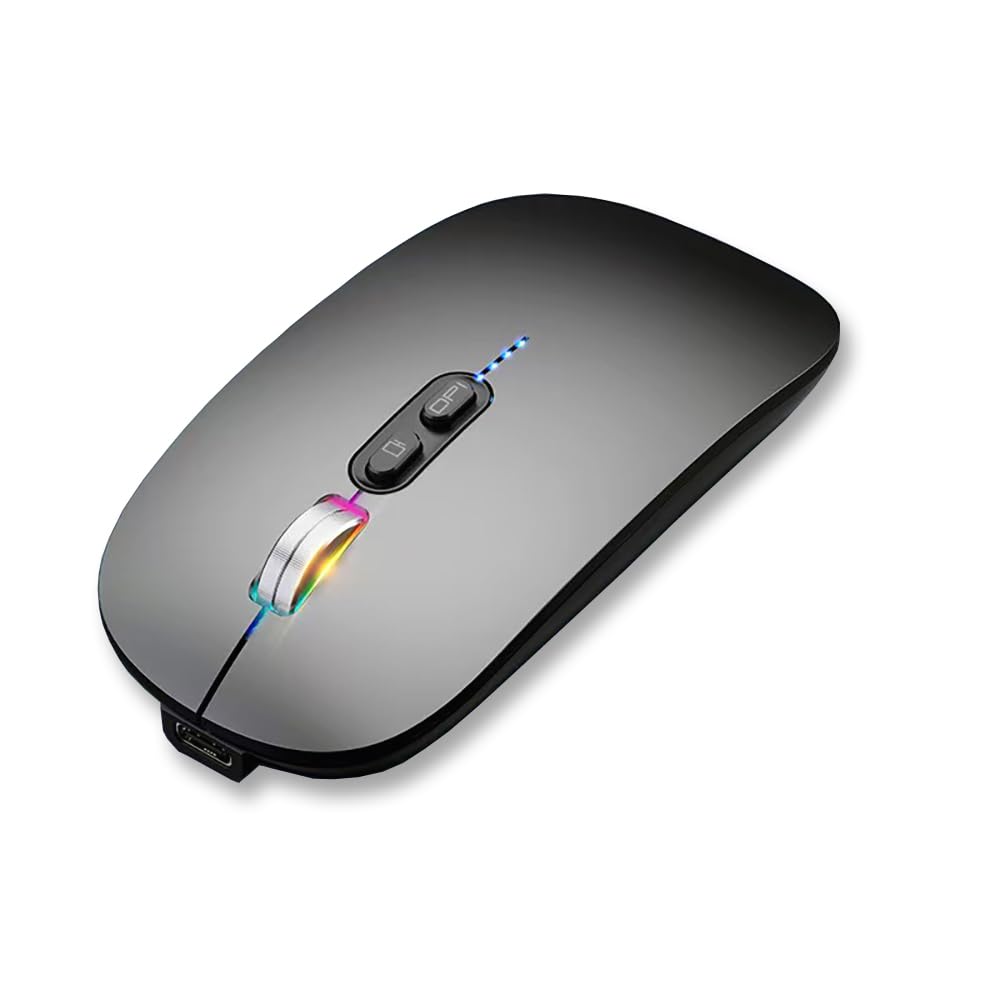 

3 Battery Level Wireless Mouse with and Bluetooth Rechargeable for and Smartphones [Multi-Connection, Devices, Display] 2.4GHz 5.1 Connections, Slim, сірий колір