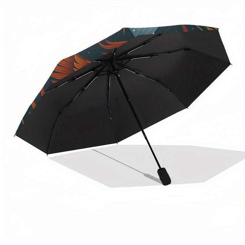 Phoenix Rising: Mystical Circular Artwork Umbrella, Portable 3-Fold Compact Umbrella for Men & Women R148