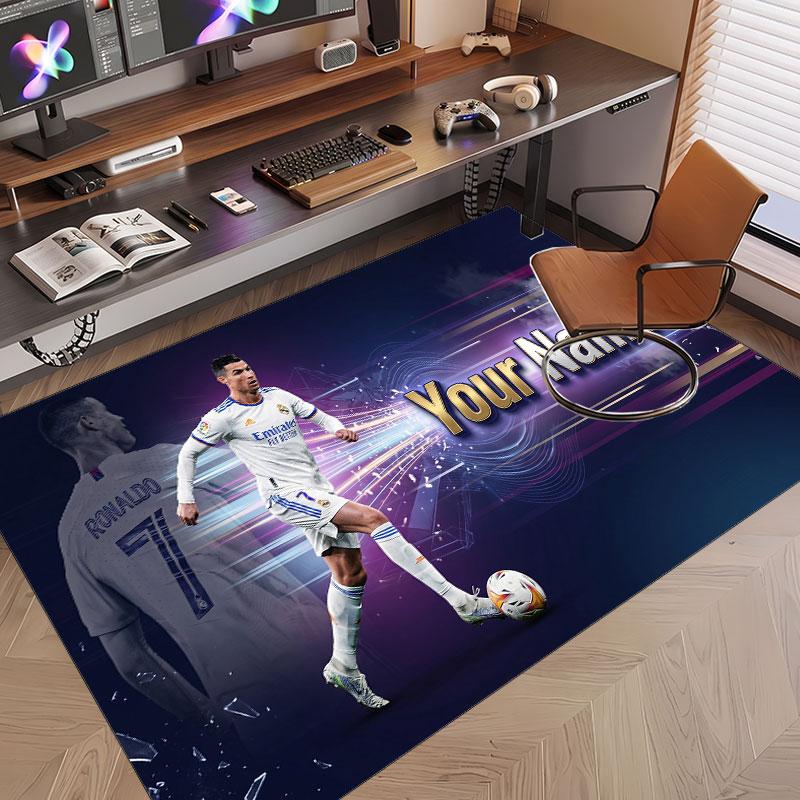 Custom Rug Cristiano Ronaldo Pattern Print Name Text Soft Non‑Slip Floor Carpet for Home Indoor Decoration