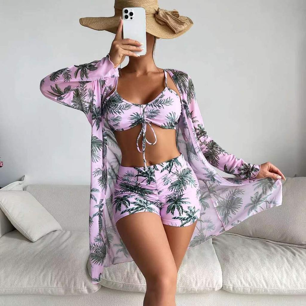 Mingyi European Mesh Blouse & Sexy Leg-Length Pants Three-Piece Swimsuit