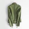 Genuine leather women's new jacket slim fit high street motorcycle stand collar short green jacket trendy