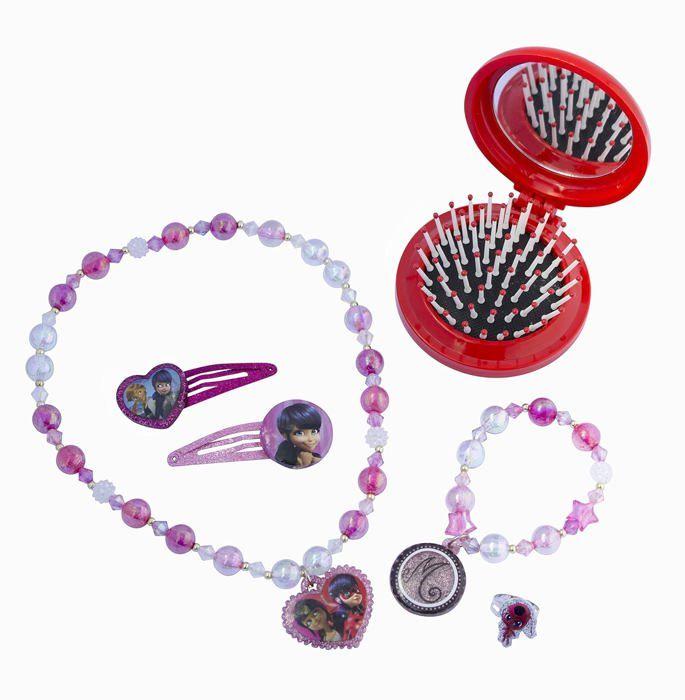 Accessoires Miraculous - JOY TOY - Ensemble bijoux - 2 barrettes - 1 brosse miroir - 1 bague