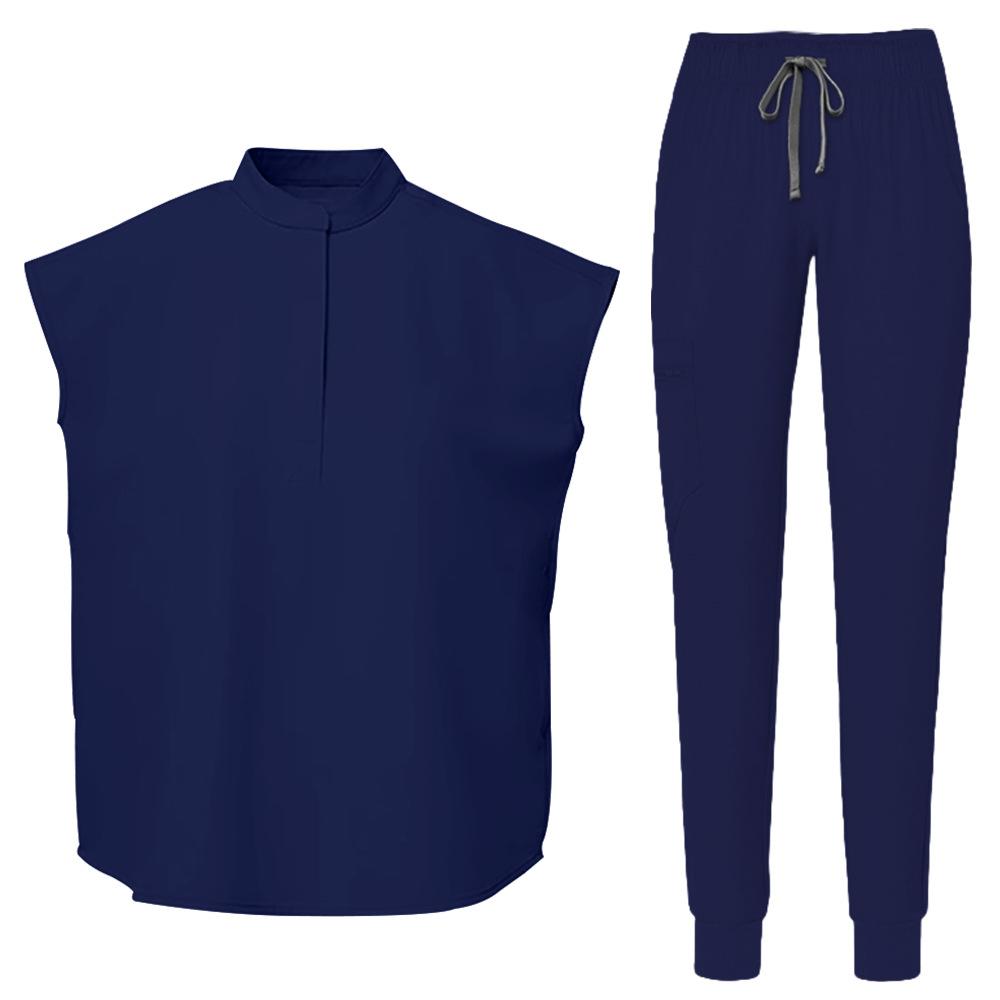 Women's Loose And Comfortable V-neck Short Sleeved Workwear With Multiple Pockets Suit Set