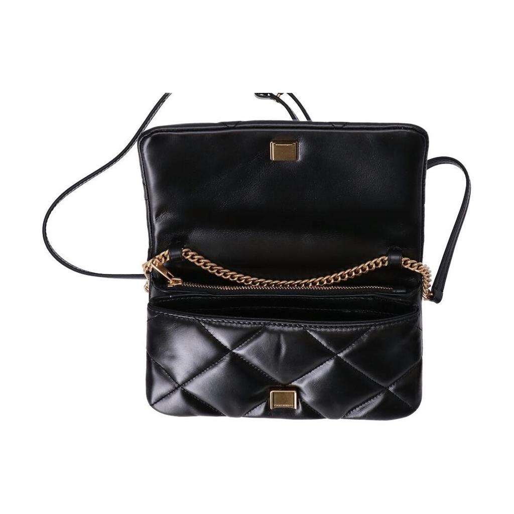Tory Burch Kira Gold Hardware Chain Shoulder Bag With Magnetic Closure Leather Shoulder Wallet Women Wallet Black 158624-001