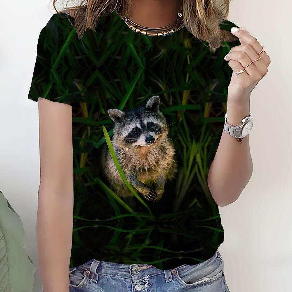 Summer Animal Cute Raccoon 3D Print T-shirts Women Streetwear Casual Fashion Y2k Short Sleeve T Shirt O-neck Tees Tops Clothing