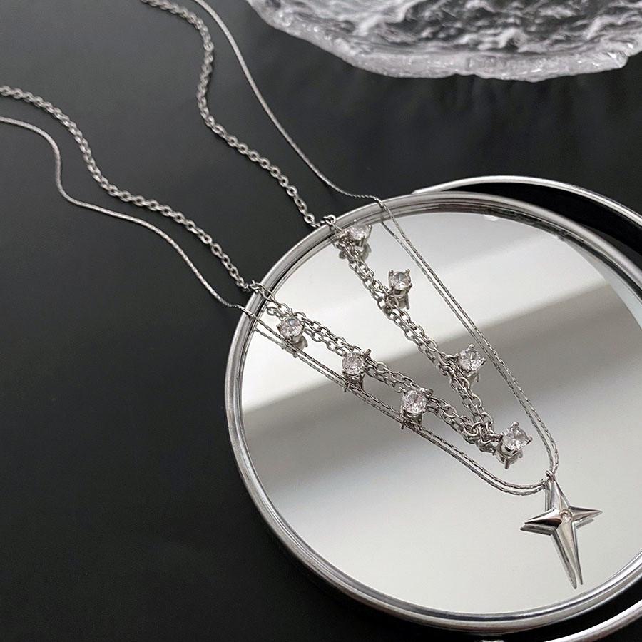 Romantic Bilayer Asterism Pendant Necklace for Women Sparkling Rhinestones Star Heart Bead Choker Y2K Accessories Fine Jewelry
