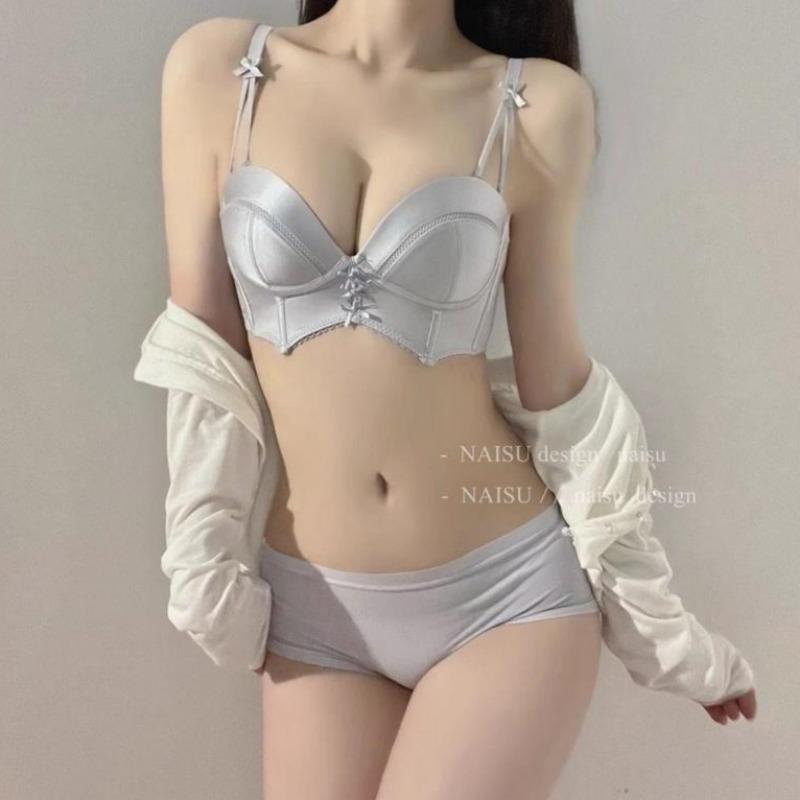 Pure Desire Girl Red Underwear Small Chest Push Up To Show Big Sexy Side Breasts Bra Set