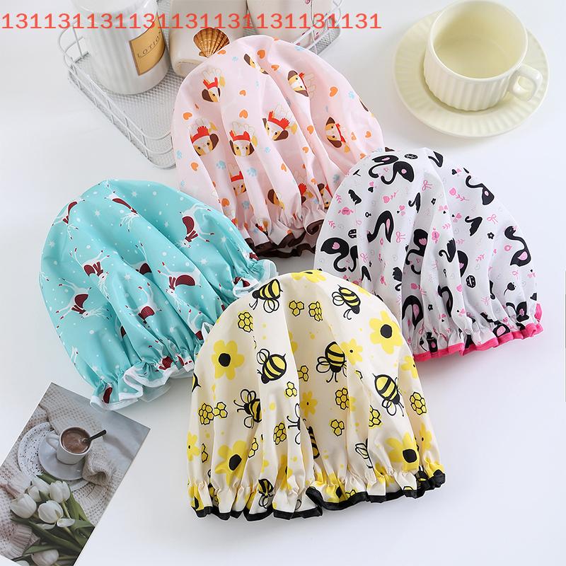 Hair Bonnet For Women Ladies Spa Salon Home Travel Use Flower Pattern Double Layer Shower Cap Waterproof Reusable Printed Bath