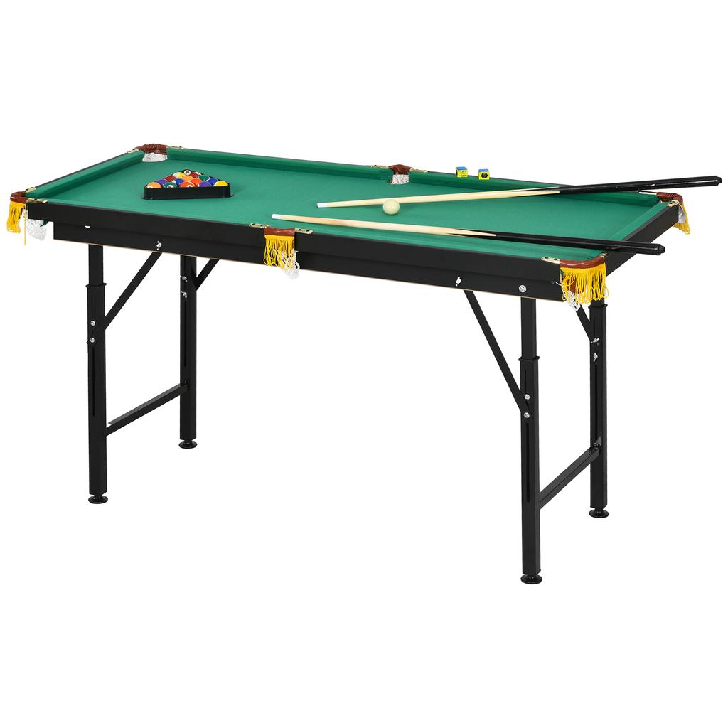 Table de billard, pliable, réglable en hauteur, incl. Triangle/2 Queues/16 Billes, Vert