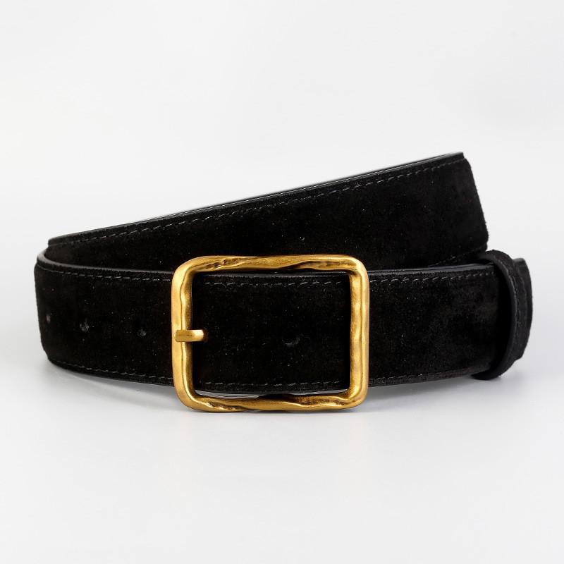 

Fashion Leather Belt For Women With Alloy Buckle And Two Layer Cowhide Material Black Gold