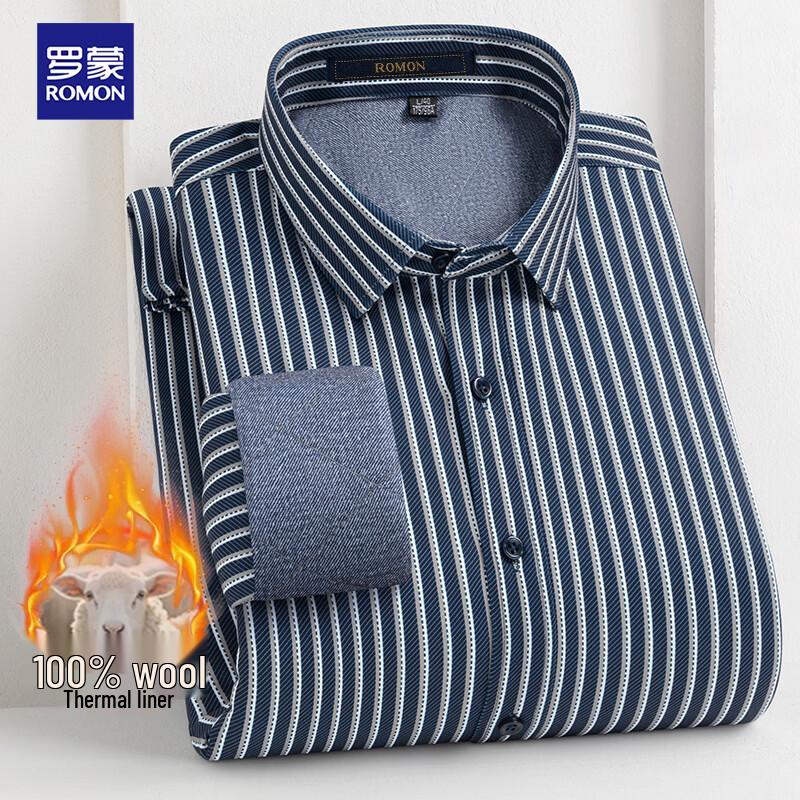ROMON Men's Winter Thermal Wool-Lined Long-Sleeve Shirt