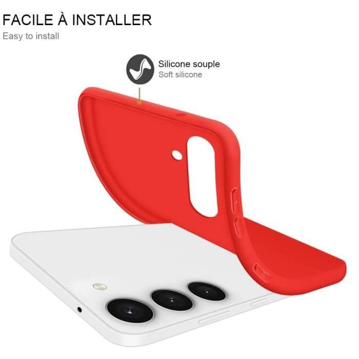 Coque de protection - Efconnection - pour Samsung Galaxy S23 - Silicone souple - Rouge - 2 Verres Trempés