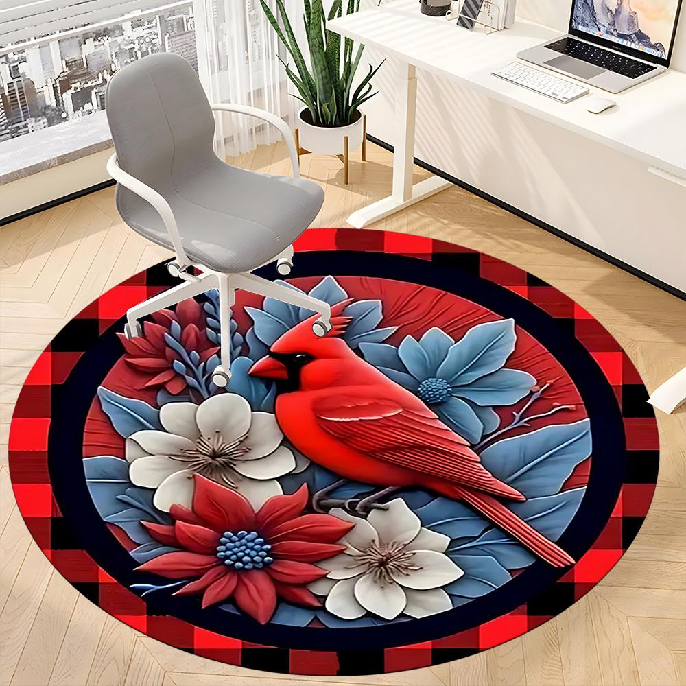 1pc Red Cardinal Bird Carpet for Office Non-Slip, Round Carpet, Soft & Comfortable, Carpet for Office, Lightweight Round Floor Mat