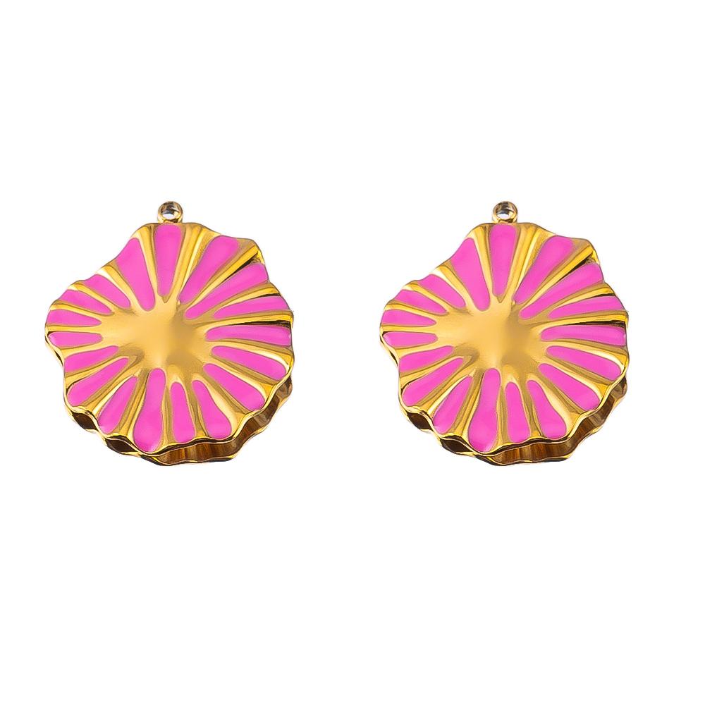 2/5Pcs Stainless Steel Series Pink Purple Elegant Cute Pendant Gold Bottom Pendant DIY Necklace Jewelry Handmade Accessories