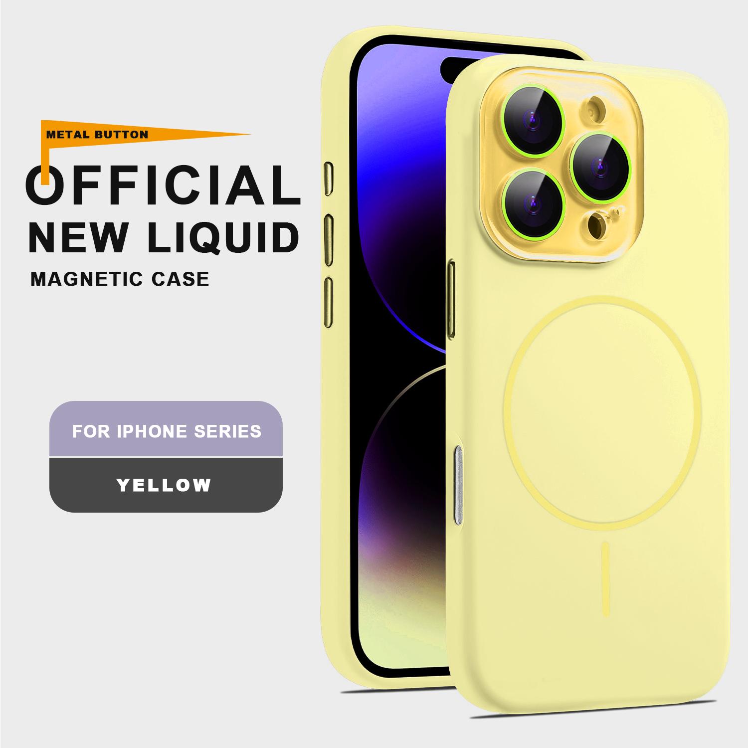 

Официальный силиконовый магнитный чехол для iPhone 16 15 14 13 12 11 Pro Max Plus SE для защитного чехла Magsafe Wireless Charge For iPhone 16Pro Max жёлтый