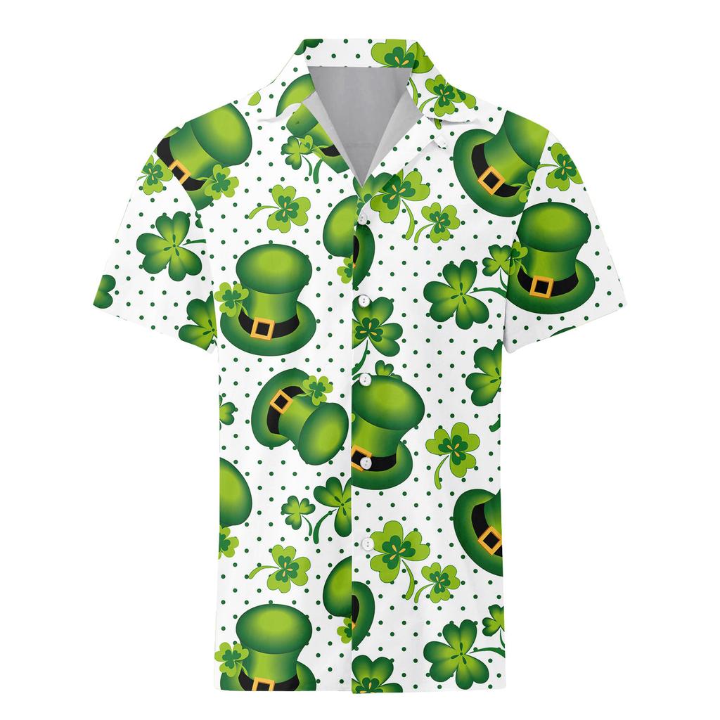 Men's Casual Printed Short Sleeved Single Breasted Lapel Shirt