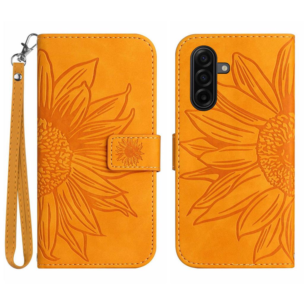 For Samsung Galaxy A57 5G Case Sunflower Imprint Leather Wallet Phone Cover with Wrist Strap