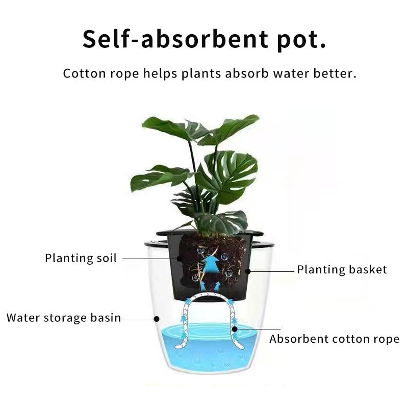 Double-Layer Flower Pot Automatic Water Absorption Lazy Person Pots For Plant Hydroponic Plant Flower Pots For Office Home Decor