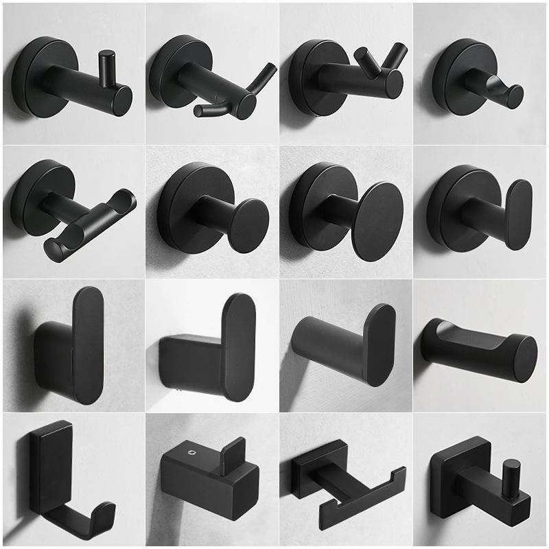 Black 304 Stainless Steel No-Drill Coat & Hat Hook for Bathroom or Entrance