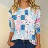 Women's Fashion Casual Three-quarter Sleeve Vintage Floral Print Round Neck Top