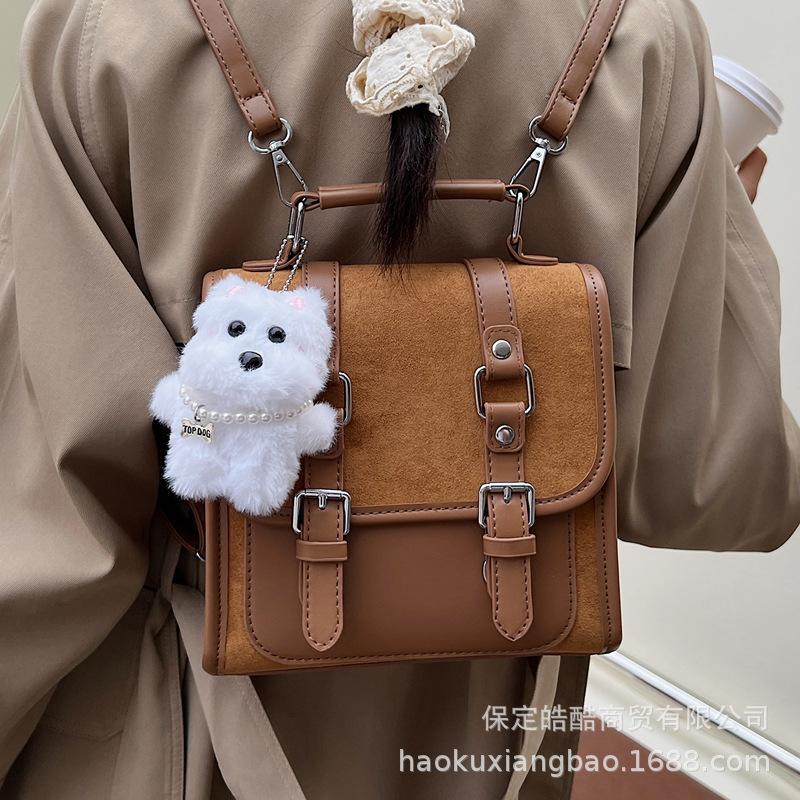 Retro backpack women's large-capacity casual versatile student class schoolbag simple texture high value travel backpack