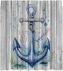 Nautical Anchor Shower Curtain Ocean Coastal Vintage Wooden Board Seaweeds Retro Sea Blue Marine Rustic Bath Curtain with Hooks