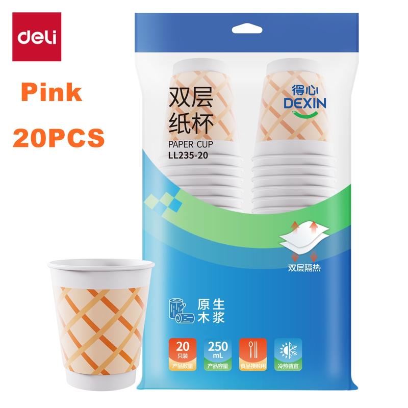 Deli Double Layer 230ml Paper Cup Odorless No Fluorescent Agents Healthy Pack of 20/50 Eco-Friendly Paper Cups