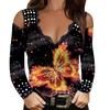 Spring V Neck T Shirt With Lace And Flower Print For Elegant Office Wear