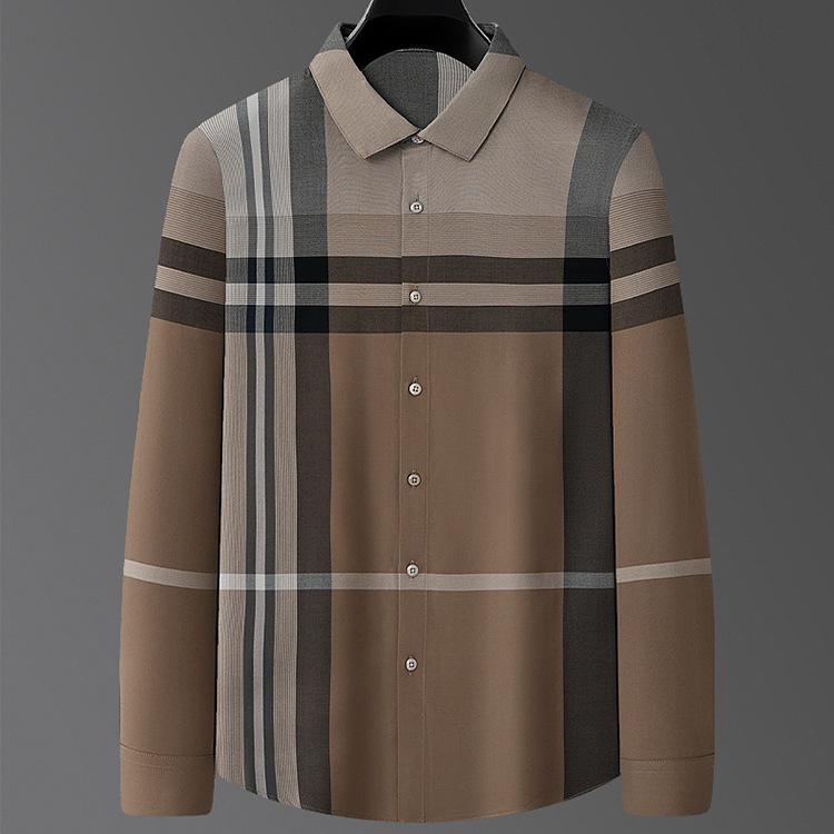 

Men’s Luxury Non-Iron Plaid Shirt - Turn-Down Collar, Long Sleeve, Business Casual, Autumn/Winter. XL