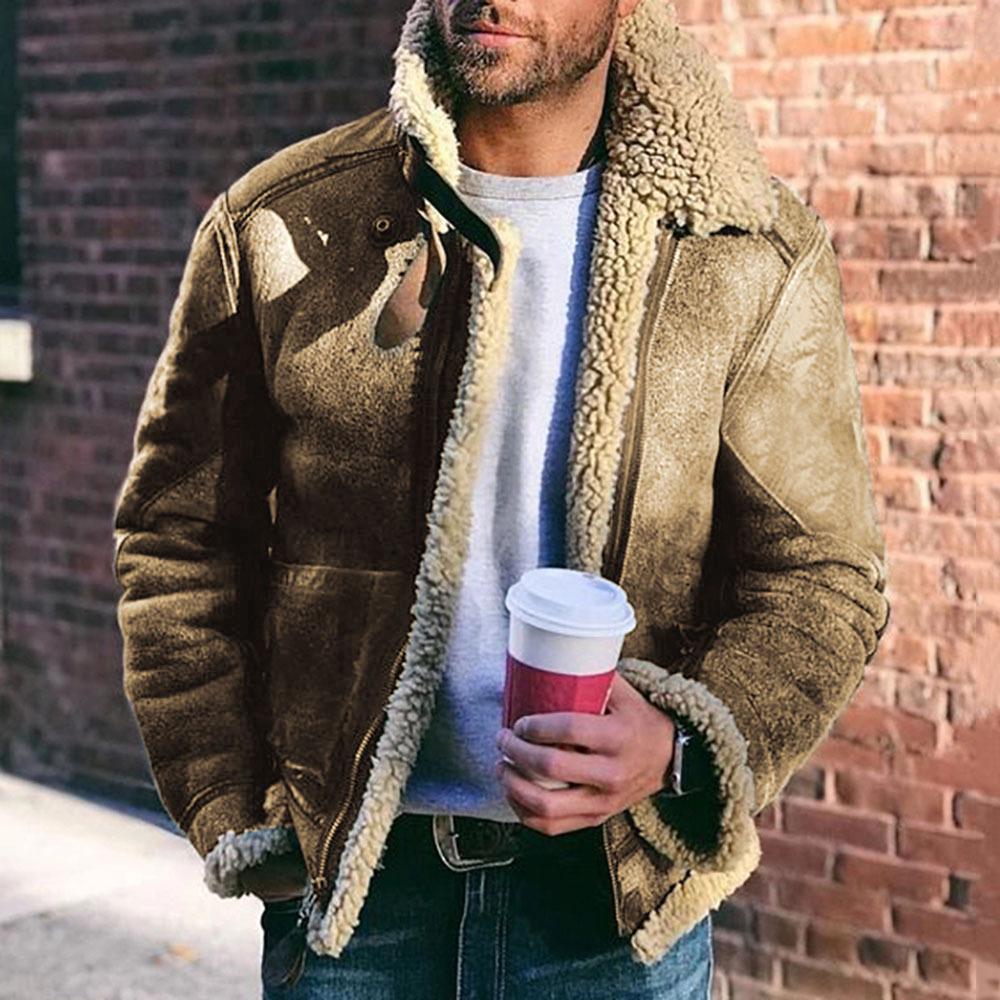 

Men s Suede Faux Fur Zipper Jacket - Thickened Autumn/Winter Collection 4XL хаки