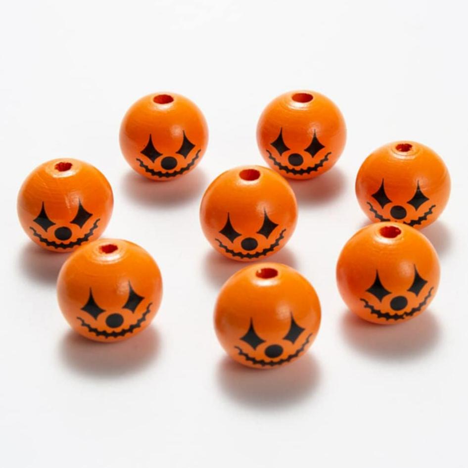

Halloween DIY Printed Wood Beads Multicolor Funny Handmade Wooden Bead Bracelet Hand String Making Accessories Festival Props 5pcs