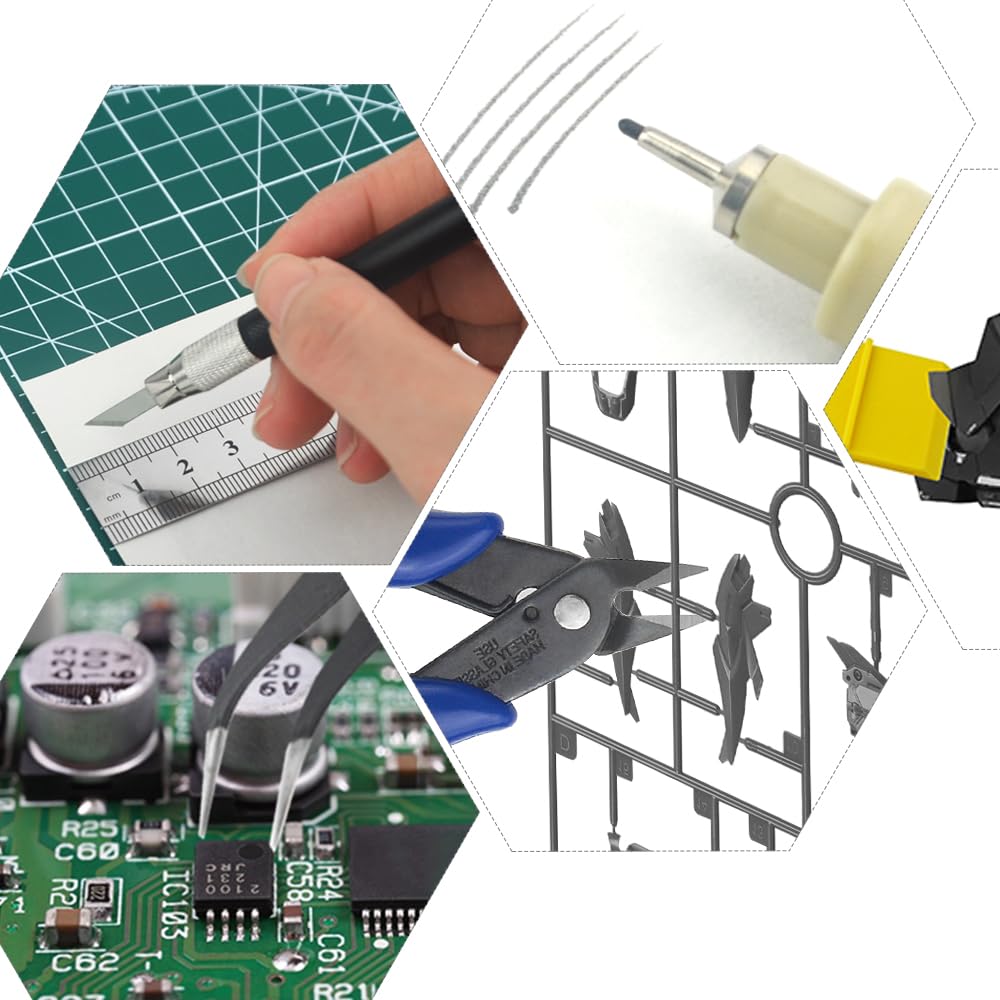 WMYCONGCONG Plastic Model Tool Includes Cutting Precision and Knife Replacement Blades Kit, 23-Piece Beginner's Set, Thin-Blade Nippers, File, Mat,