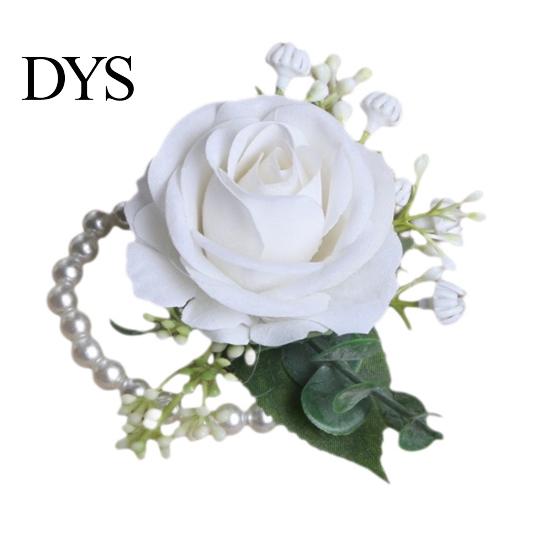 Corsage Suit Wedding Wristlet Band with Faux Pearl Embellished Brooch Simulated Roses Bride Groom Romantic Floral Accessories Prom Decoration