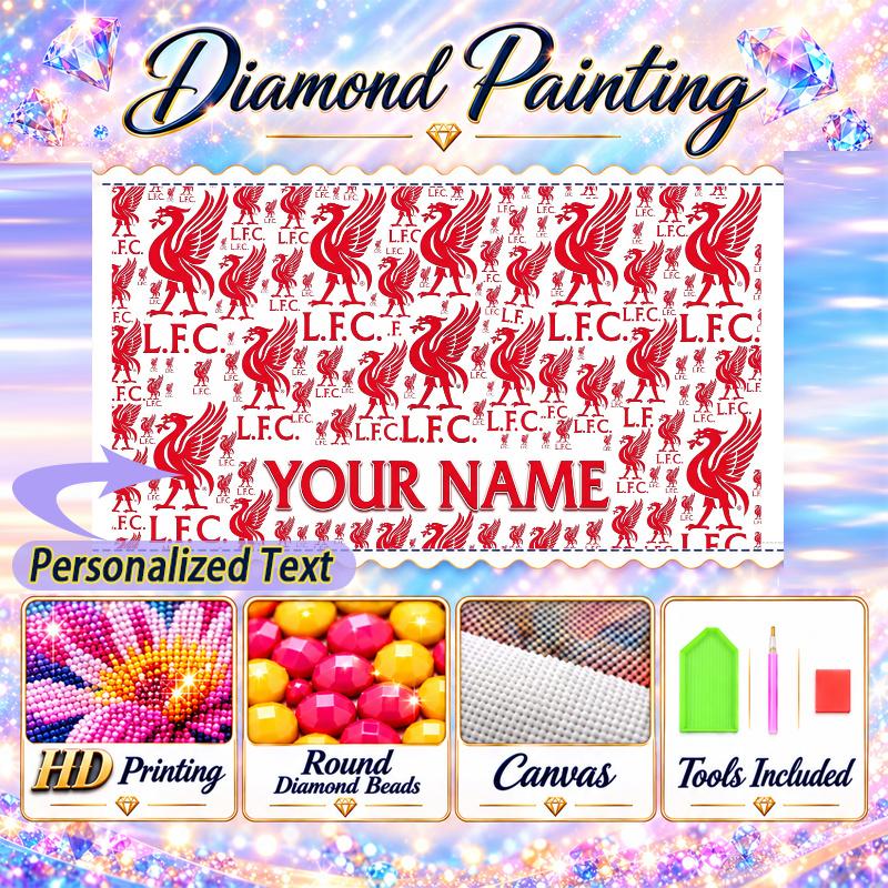 Liverpool 5D DIY Diamantové malování Vlastní jméno Text, Plné vrtání Kamínková mozaika Umění Domácí dárek