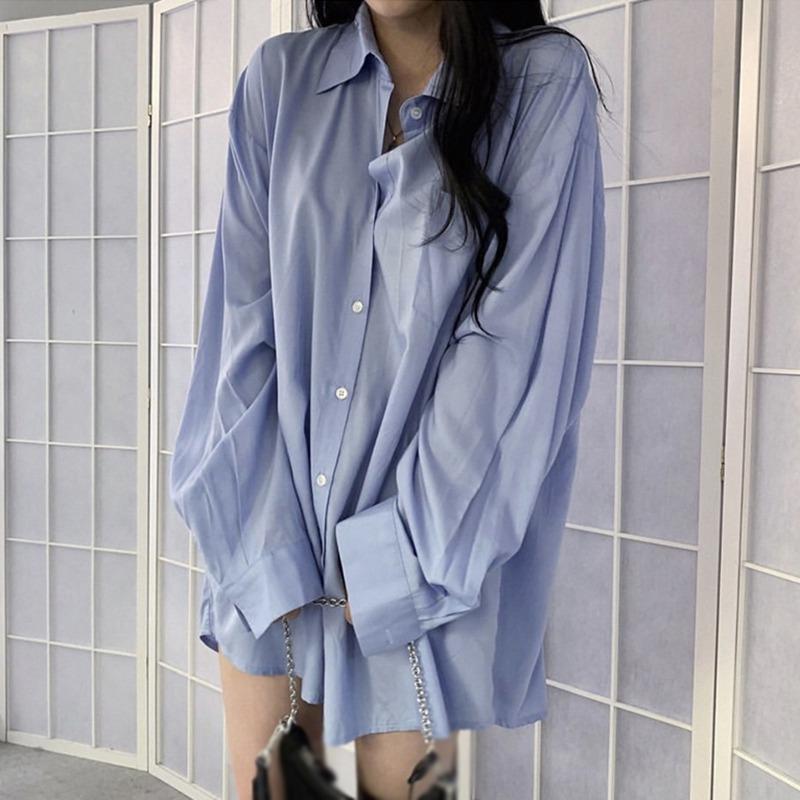 Knopfleiste Langarm Locker Geschnitten Leichte Hemden für Damen Vintage Einfarbig Reverskragen Arbeit Büro Bluse Top