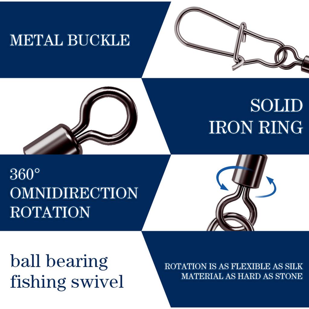 Fishing Barrel Swivels High Strength Rolling Ball Bearing Snaps Lure Connector Clip Saltwater or Freshwater Fishing